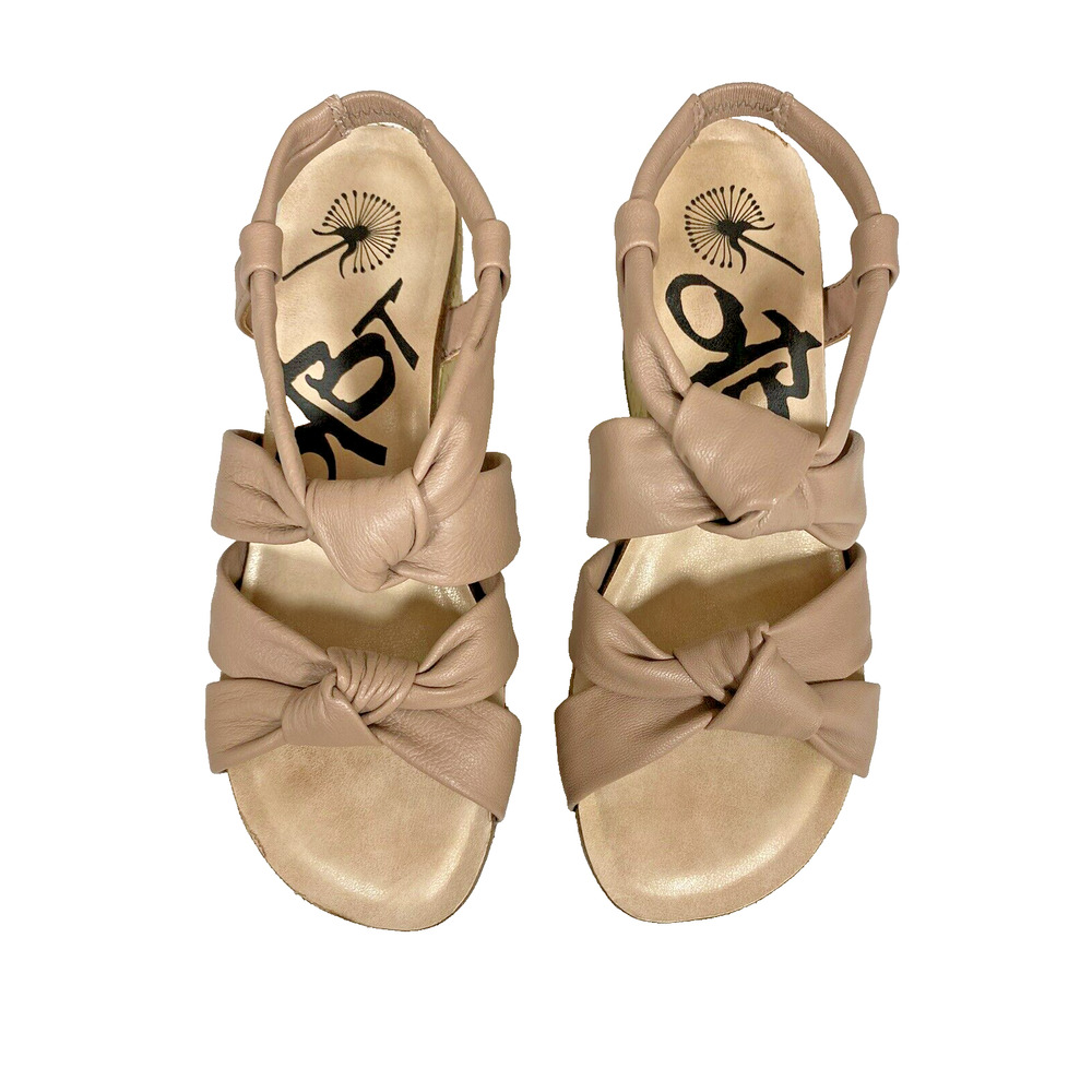 OTBT Far Side Platform Wedge Sandal Knotted Neutral Brown Taupe Leather Size 8.5